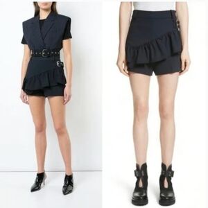 3.1 Phillip Lim Dark Blue Ruffle Apron Belted Short Sz 0